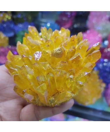 AtkitS Natural Crystal Cluster Electroplated Yellow Crystal Cluster Reiki Healing Stone Crystal Tip House Decorative Speci - Buy Online on GoSupps.com