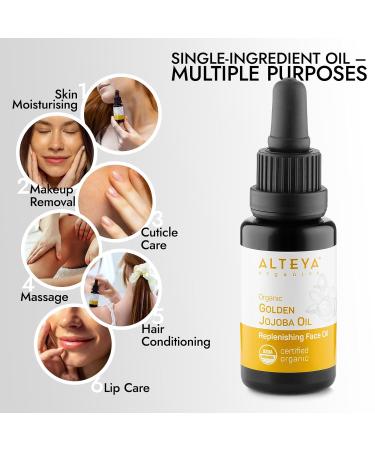 Altenya Bio Golden Jojoba Oil 20ml - USDA Organic Carrier Oil for Skin Hair & Scalp Care - Buy Online on GoSupps.com