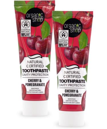Organic Shop Cherry Toothpaste Cavity Protection Natural Ingredients Fluoride-Free Tooth Sensitivity Vegan & Cosmos Natural Certified. Pack of 2 - Buy Online on GoSupps.com