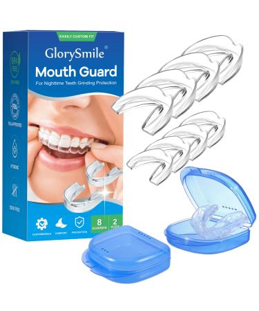 GlorySmile Mouth Guard for Clenching Teeth at Night Upgraded Night Guards for Teeth Grinding Pack of 8 Moldable Mouth Guard Stops Bruxism and Teeth Clenching 2 Sizes with Two Travel Cases