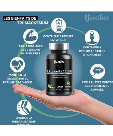 Magnesium | 120 Capsules | Bisglycinate Malate Magnesium Citrate | Enriched with Vitamin C and B6 | 1350mg | Anti-Fatigue Muscle Relaxation and Sleep | 100% Vegan | Booties - Buy Online on GoSupps.com