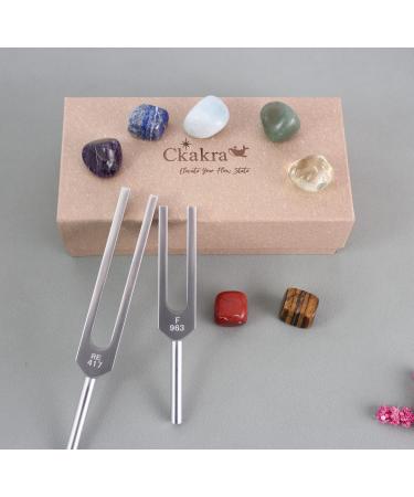Tuning Forks with Chakra Healing Crystals Kit - 417Hz & 963Hz Solfeggio Frequency for Meditation and Relaxation - Stress Relief Gifts for Women - Recyclable Packaging (Shiny Silver) - Buy Online on GoSupps.com