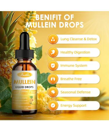 Mullein Drops for Lungs - 13 in 1 Vegan Tincture with Calendula & Elderberry | Herbal Respiratory & Immune Support | 2 FL OZ Pineapple Flavor - Buy Online on GoSupps.com