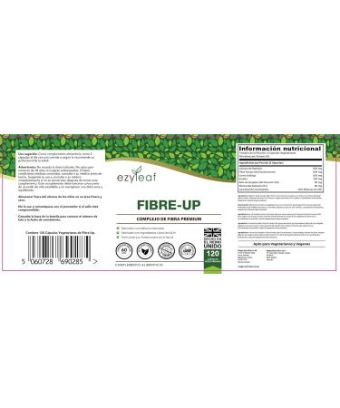 Ezyleaf Fiber Psyllium Husk Probiotic 1000mg | 120 Vegetable Capsules | Konjac Glucomannan Fiber-Up Gum Acacia Prebiotic Fiber Inulin L-Acidophilus | Allergen Free | ISO UK Certified - Buy Online on GoSupps.com
