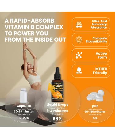 Methylated B Complex Liquid Drop Liquid B Complex Vitamins for Women with Methyl B12 Methylfolate B1 B3 B5 B6 B7 C Omega-3 Inositol Magnesium TMG Supplement for Energy Support 2 FL OZ - Buy Online on GoSupps.com