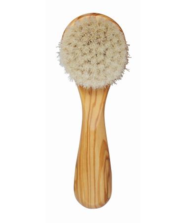 Lilywoods Exfoliating Face Brush Cleanser w/Super Soft Goats Bristles in Olive Wood