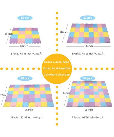 Tamiplay 16Pcs Foam Play Mat Set with Storage Bag - Soft Interlocking Floor Mats for Baby - Solid Colored Foam Puzzled Exercise Mats (Pink/Purple/Yellow/Light Blue) - Buy Online on GoSupps.com