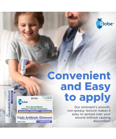 Globe (2 Pack) First Aid Antibiotic Ointment + Lidocaine (1 Oz) Maximum Strength & Fast-Acting Topical Pain Reliever, 24-Hour Infection Protection That Numbs Away The Pain, Bacitracin Zinc., White - Buy Online on GoSupps.com