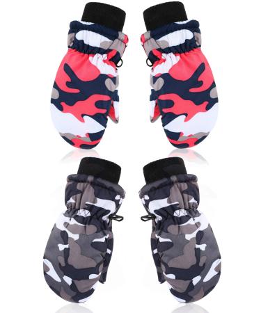 SATINIOR 2 Pairs Winter Kids Snow Mittens Unisex Waterproof Ski Mitten Winter Warm Gloves for Kids Rose Red, Gray 5-10 Years - Buy Online on GoSupps.com