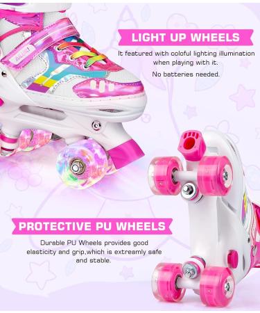 Adjustable Kids Roller Skates with Light up Wheels - Pink Small (10-13C) | For Girls and Boys - Indoor and Outdoor Use - Buy Online on GoSupps.com