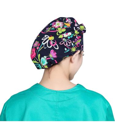 Printed Cotton Bouffant Turban Working Cap | Adjustable Hair Cover Scrub Hat - Buy Online on GoSupps.com