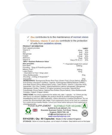 Super Vision Max Eye Health Supplement - 60 Capsules with Lutein, Zeaxanthin, Bioflavonoids, Bilberry & Pine Bark - Vegan & Natural - Buy Online on GoSupps.com