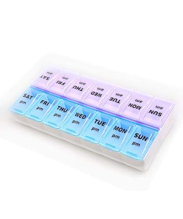 14 Compartments Pill Organizer Box Weekly AM/PM Classic Pills Planners | 2 Times a Day Purple+blue