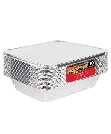 Stock Your Home 9x13 Pans with Lids (10 Pack) - Aluminum Foil Pans with Lids - Disposable Foil Tray - Half Size Steam Table Deep Pans - Tin Foil Pans for Cooking, Food Storage, BBQ, Grilling, Catering 10 Pack w/ Lids