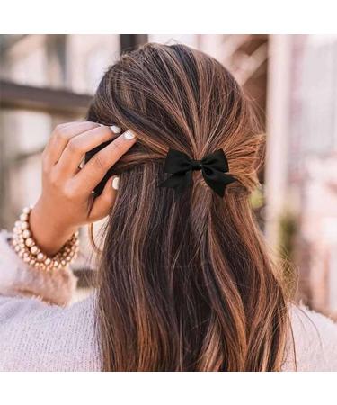 Aneneiceera Vintage Silk Bow Hair Clip Black Bow Hair Barrette Clips Small Tulle Hair Bow Clip French Bowknot Tail Clip Cute Bowknot Accessories for Women and Girls Gifts (Black)