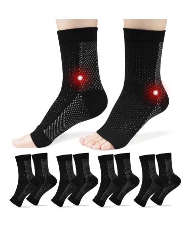 ACWOO Plantar Fasciitis Socks 4 Pairs Neuropathy Socks Ankle Compression Socks for Women Men Breathable Anti-Slip Ankle Support Brace Wide Calf Compression Socks for Pain Relief Flying Running S/M Black