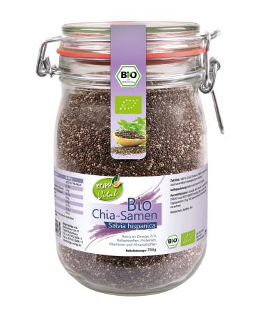KOPP VITAL Bio Chia seeds in an ironing glass 700 g - organic quality - without genetic engineering - addicted to addiction - decorative ironing glass - Premium chia seeds 700 g (1 Pack)