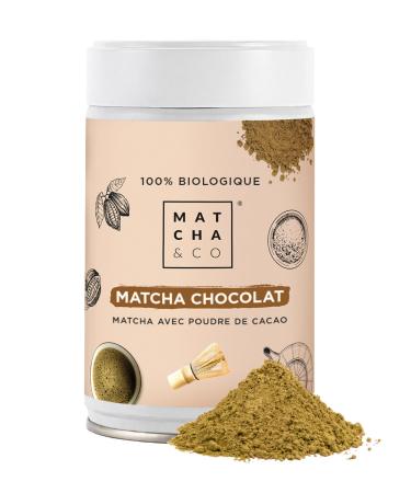 Matcha & CO Chocolate Matcha Tea (80g) 100% Organic Ceremonial Grade | Tea with Cocoa Powder | Organic Green Tea from Japan,