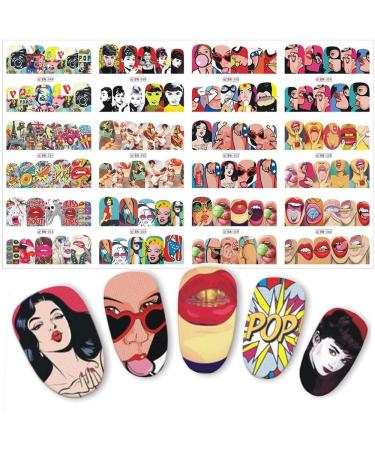 Bad Girl Nail Art Decals Stickers Bad Girl Nail Art Stickers for Women Girls Sexy Lips Cool Girls Nail Transfer Stickers Decorations 120+ Patterns (12 Sheets) / Set