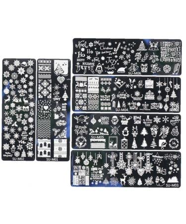 Onsinic Christmas nail Stamper Kit 6 pieces art stamping plates snowflakes Christmas tree Image stamps winter plate women girl manicure template salon decoration
