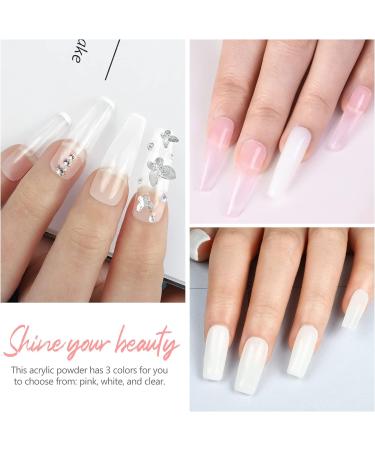 Set 3 Pcs Polymer Powder Pink Clear with White Color for Nail Extension Prolong Nails 8g Acrylic Powder Pink&Clear&White - Buy Online on GoSupps.com