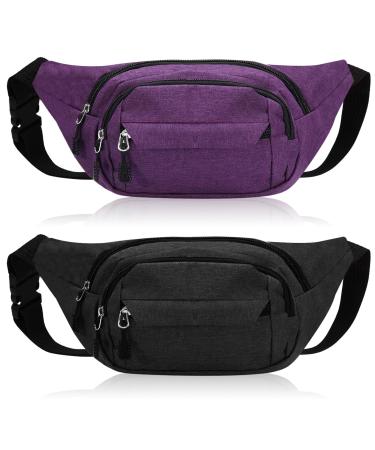 Jostift 2 piece of fussed pocket for women and men belt pocket hip bag outdoor sports waterproof hip pocket adjustable belt hip pocket - men waist pack purple+black