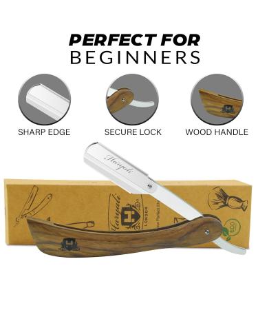 Haryali London Razor Set with Wooden Handle - 10 Blades & Case | Professional Wet Shaving Beard Knife for Men | Tight & Clean Shave - Buy Online on GoSupps.com
