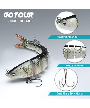 GOTOUR Full-Size Multi Jointed Swimbait Fishing Lure Kit - Bass, Walleye, Pike - Freshwater/Saltwater - Slow Sinking Segmented Design - 0.4oz - Buy Online on GoSupps.com