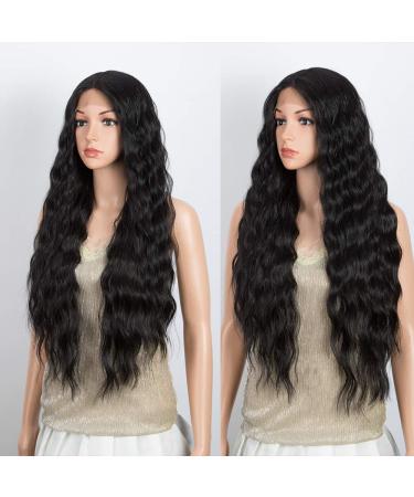 D but Lace Front Wig 75 cm - Super Long 5% Brazilian Hair & 95% Heat-Resistant Synthetic - Natural Black - Buy Online on GoSupps.com