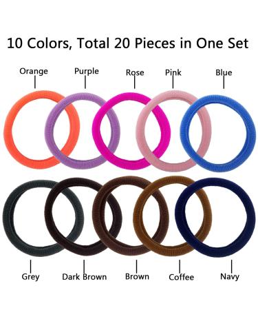 20 Pieces BETITETO Thick Hair Ties Seamless Ponytail Holders for Curly Hair - Cotton Stretch Hair Elastics in Upgrade Multicolor (Pack of 20) - Buy Online on GoSupps.com