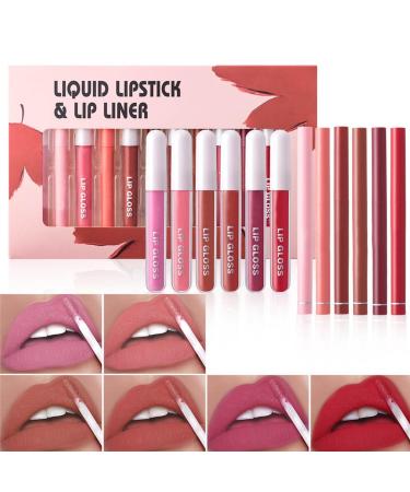 Generisch Set of 6 lip pencils and 6 lipsticks - Luxury liquid lipstick - Long-lasting - 6 lip pencils + 6 lipsticks