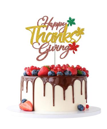 Tenhasi Red & Gold Glitter Happy Thanksgiving Cake Topper Thanksgiving Day Party Decorations Fall Harvest Maple Leaf Cake Decor
