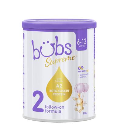 Bubs Supreme Follow-On Formula, Stage 2, Infants 6-12 Months, Made with A2 Beta-Casein Protein Cows Milk, 28.2 oz