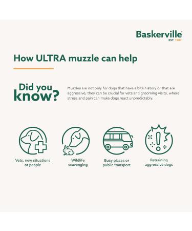 BASKERVILLE ULTRA MUZZLE Size 4 - Adjustable Padded Dog Training Muzzle for Medium & Large Dogs | Prevents Biting & Wildlife Scavenging | Humane Design for Panting & Drinking - Buy Online on GoSupps.com