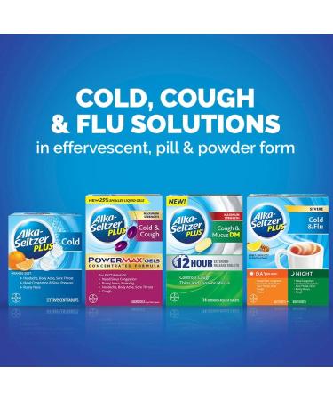 Alka Seltzer Plus Maximum Strength PowerMax Cold and Cough Medicine Liquid Gels for adults with Pain Reliever Fever Reducer Cough Suppressant and Nasal Decongestant 16 count - Buy Online on GoSupps.com
