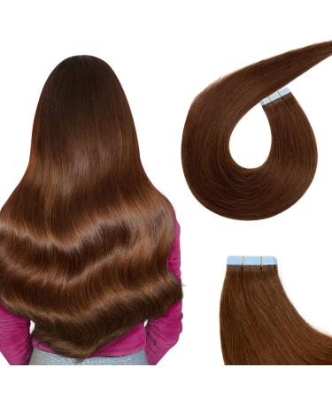 AGMITY Tape in Hair Extensions Human Hair Chocolate Brown 20 inches 20pcs 50Gram Invisible Straight Seamless Skin Weft Remy Hair Extensions Tape in Human Hair(20 inches #4 Medium Brown) 20 inch #4 Medium Brown
