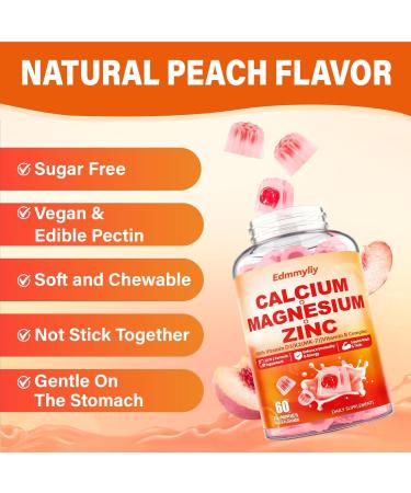 Calcium Magnesium Zinc Supplement Gummies with Vitamin D3 K2 & B Complex for Women Men 1000mg Calcium Citrate with Magnesium Gummies for Bone Muscles & Immune Support Sugar Free Vegan Peach 60 Count (Pack of 2) - Buy Online on GoSupps.com