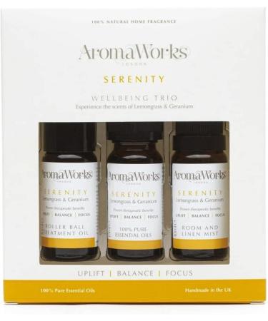 AromaWorks Serenity Wellbeing Trio Gift Set | 100% Pure Essential Oils | Lemongrass & Geranium | Relaxing Ambience & Sensual Fragrance | International Shipping Available - Buy Online on GoSupps.com