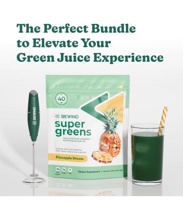 Delicious Greens Superfood Powder and Electric Whisk Bundle - Super Greens and Hand Frother - Over 40 Superfoods in Each Serving - Pineapple Dream - Buy Online on GoSupps.com