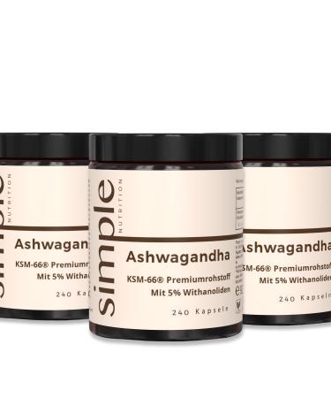 3x simple Nutrition Ashwagandha KSM 66 High -dose root extract 300 mg per capsule made in Germany and vegan annual supply for 12 months