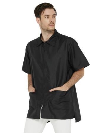 PERFEHAIR Barber Jacket for Men Hair Stylist Grooming Smock Vest Shirt Black