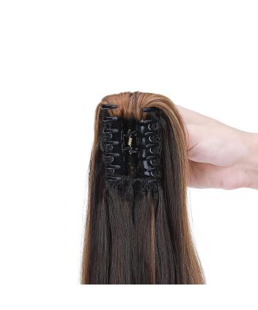 Curly Clip-In Ponytail Extensions - 55cm Wavy Synthetic Hair for Women - Dark Brown & Sandy Blonde - Buy Online on GoSupps.com