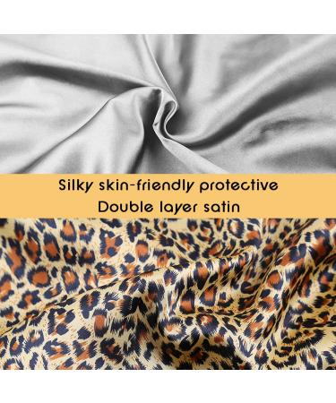 Greatremy Satin Double Layer Sleep Cap & Scrunchie - Leopard Grain | Large Bonnet for Women with Curly, Long, Natural Hair, Dreadlocks, Braids, Locs - Silky Night Hat for Sleeping - Buy Online on GoSupps.com