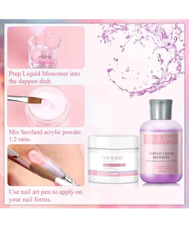 Saviland Acrylic Nail Set - Complete Starter Kit with 142g Monomer 120g Transparent Powder & Brush - MMA-Free Professional Quality - Buy Online on GoSupps.com