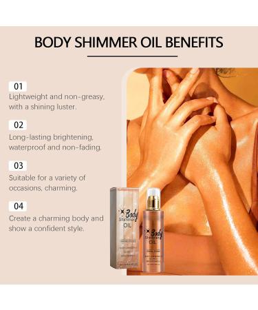 Golden Brown Shimmer Body Oil - Body Shimmer Oil for Body & Face - Natural Body Glow Oil - Waterproof Highlighter Body Luminizer Shimmering Oil - Non-sticky Shimmer Moisturiser (100ml) - Buy Online on GoSupps.com