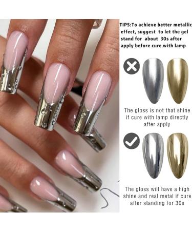Liner Nail Gel Polish Set - Gold & Silver Chrome Gel Nail Polish Liner Metallic Effect - Metallic Painting Gel Liner Nail Art 3D Mirror - French Manicure Nail Polish - UV Liner Nail Gel gold and silver - Buy Online on GoSupps.com