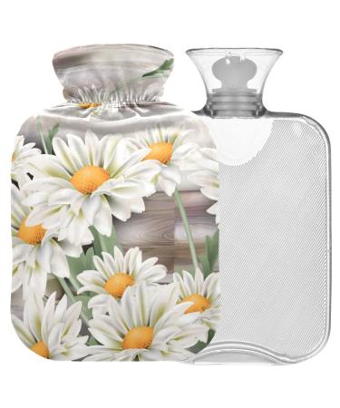 Naanle hot water bottle with lid wood daisy flower transparent hot water bottle 1l warm steadeler for pain relief back hand feet heat and cold therapy