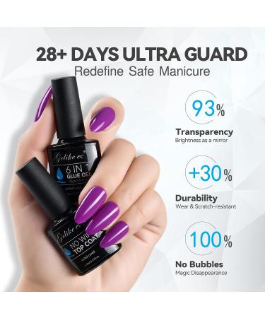 Gelike EC 6 in 1 Nail Glue Base Gel and Top Coat Kit - 2PCS Set for Long Lasting, Stain Resistant Nails - No Wipe Top Coat for Super Shiny Finish - Buy Online on GoSupps.com