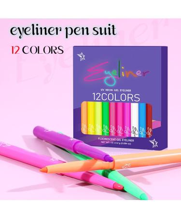 Color Eye Liner | 12 Colors High-Precision Pen Tip Liquid Liner Waterproof UV Fluorescent Eyeliners - Long-Lasting Highly Pigmented Festival Accessories for Music Festivals - Buy Online on GoSupps.com