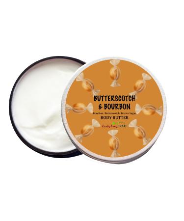Ladybug Spot Butterscotch & Bourbon Body Butter | 2 oz Jar | 12% Shea Butter Coconut Oil Hyaluronic Acid Vitamins B5 & E | Non-Greasy Fast-Absorbing Moisturizer